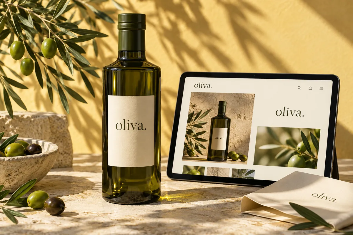 Demostración conceptual Oliva: fotografía de producto e identidad de tienda online.